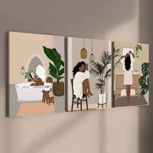 3 count wooden frame canvas, Female Black Life Landscape poster, Fashion Character Art, Exquisite mural, Fashion Bedroom Decoration, Modern Home Decoration, Living Room and Hallway wall Decoration, HD, waterproof, Art, Bathroom Wall Art
