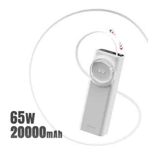 iWALK 20000mAh 65W Laptop Power Bank Portable Fast Charger with 2.3ft Retractable USB-C Cable LED Display Triple Outputs for MacBook Pro iPhone 16 Samsung S25 - Emergency Battery Pack Compact Charging power bank