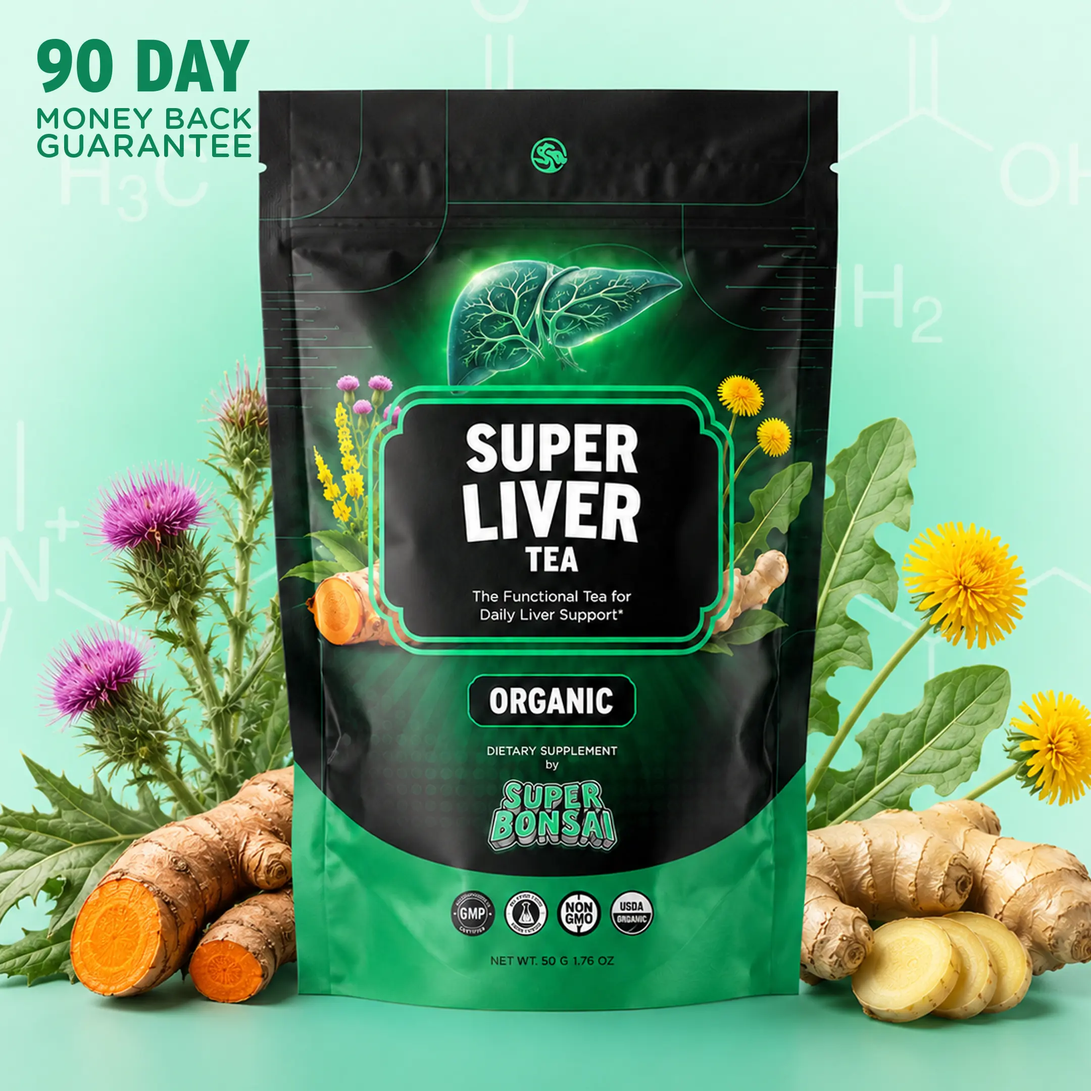 SuperBonsai Organic Liver Health Tea - Herbal, Natural, Non-GMO Nutritional Beverage