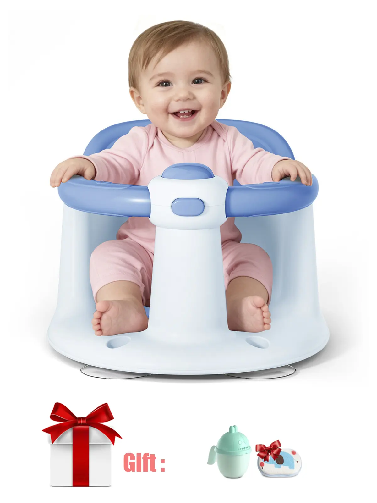 Baby Bath Seat for Babies 6 Months & Up, Bath Seats for Babies Sitting Up,  Non-Slip, Open Design, Compact Toddler Bath Seat. pink  bath  seat
