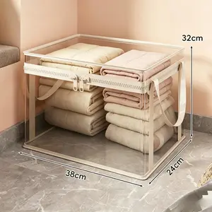 Transparent PVC Zipper Storage Bin With Carry Handles, Dustproof Sturdy Container Designed For Toys And Plush Dolls, Practical Household Organizer For Kids Bedrooms, Play Spaces And Indoor Living Area Arrangement