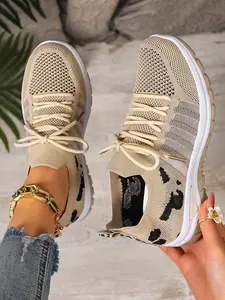 Affordable Women's Leopard Print Casual Sneakers, Walking Shoes, Comfortable Slip-On Shoes for Summer, Lightweight Beach and Vacation Footwear