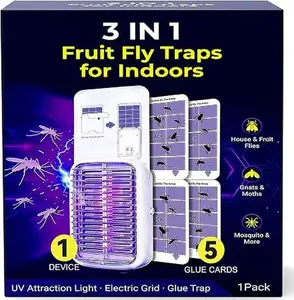 Upgraded Fruit Fly Traps for Indoors, Flying Insect Trap for Fruit Flies, Gnats, Plug in Bug Zapper Indoor with Dual-UV Lights & Trapping, Electric Grid & Glue Traps