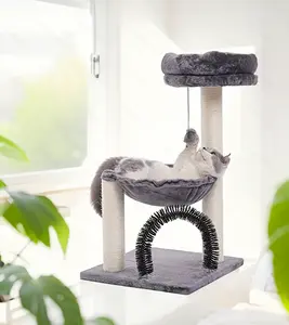 FluffyDream 27.5 INCHES Tower for Indoor Cats, Multi-Level Cat Tree with Scratching Posts Plush Basket & Perch for Play Rest, Cat Activity Tree with Dangling Ball for Kittens/Small Cats