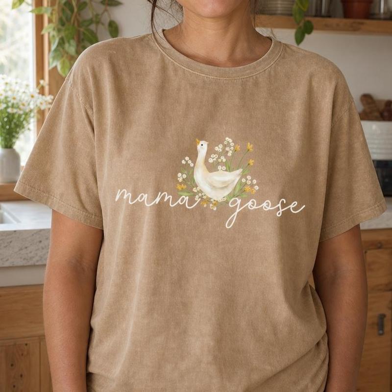 Mama Goose Shirt Women Cottagecore Floral Graphic Tee Mom Gift
