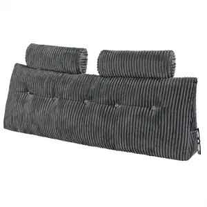 Queen Size Wedge Headboard Pillow With Two Side Pockets And Dual Headrests, Bed Wedge Pillow With Washable Flannel Cover, Ideal For Reading, Gaming, Working In Bed, Rest And Relaxation, Grey, Plush Support, Ergonomic Comfort