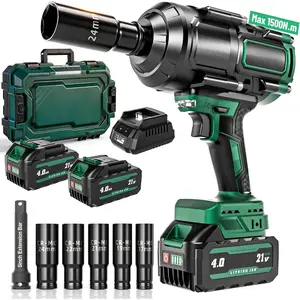 2026 New Upgrade 1500N.m(1106ft-lbs) Impact Wrench, High Torque 1/2 Impact Gun with 21V 2x4.0AH Battery, Fast Charger & 5 Sockets, 3500IPM Brushless Impact Driver for Home Car Truck Tires