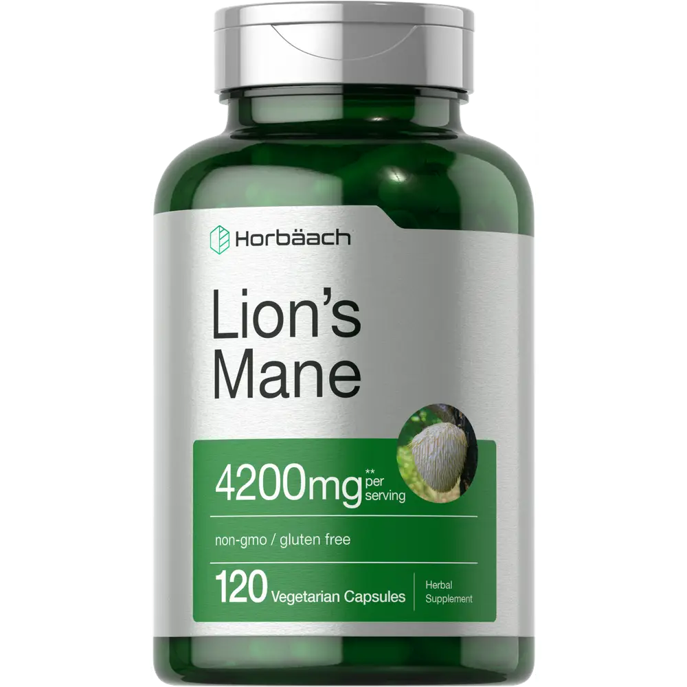 Horbäach Lions Mane Mushroom Extract | 4200mg | 120 Capsules | Vegetarian, Non-GMO, Gluten Free Supplement