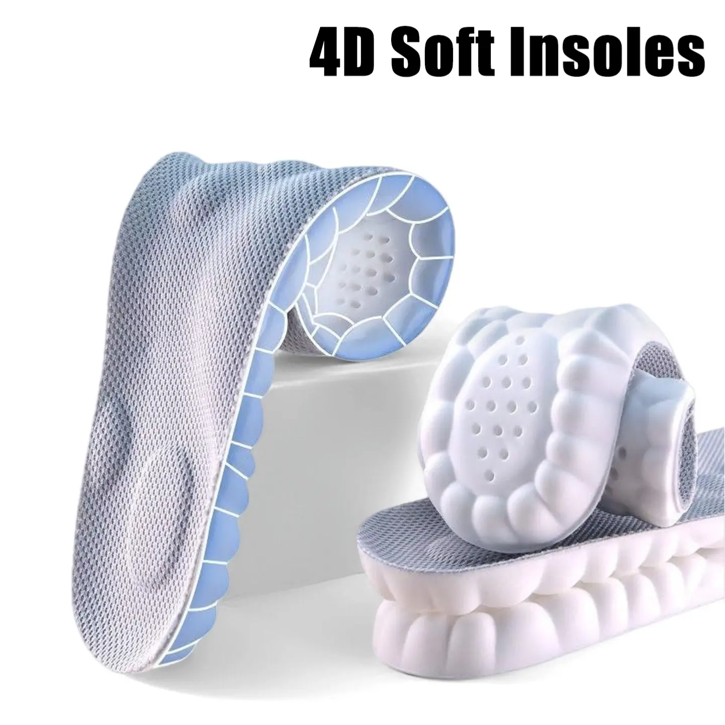 4D Cloud Massage Shoe Insoles, Memory Foam Arch Support Insoles for Men Women, Shock Absorption Breathable Shoe Pads Relieve Foot Pain, Cut To Fit All Shoes-4D Cloud Soft Massage Shoe Inserts, Breathable Shockproof Foot