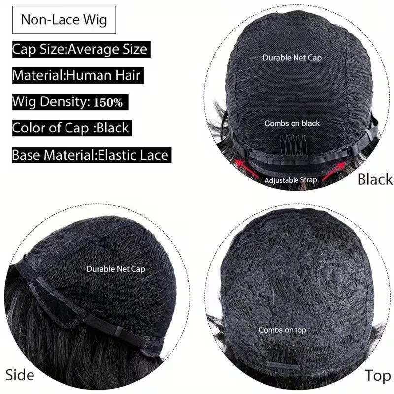 OPQHAIR Chic 6-Inch Black Pixie Cut Straight Wig with Bangs Rose Mesh Hat, Easy To Wear, Suitable For Daily Wear Women' Glueless Short Pixie Wig