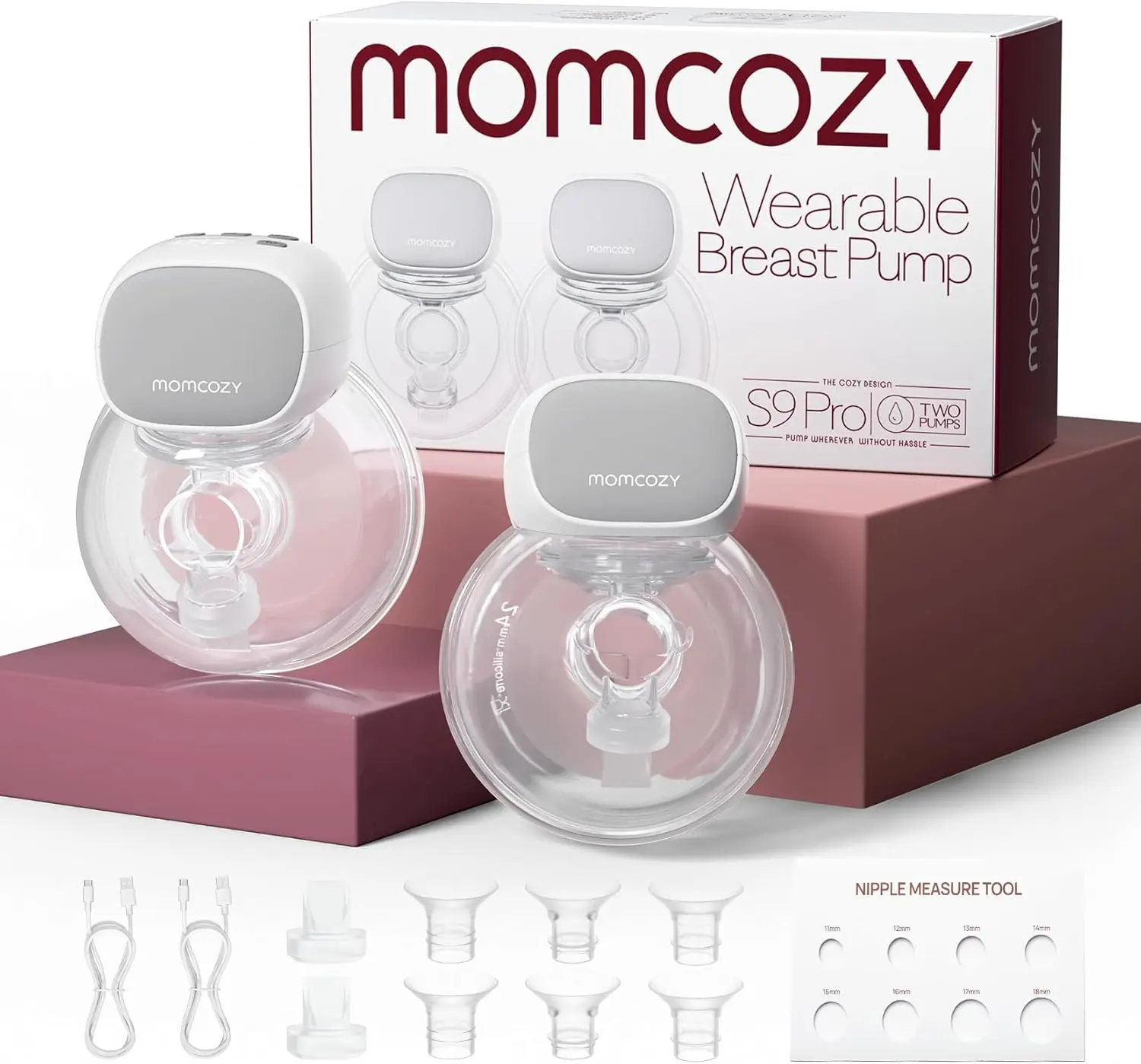 Momcozy  S9 Pro & S12 Pro Breast Pump, Upgraded Wearable Breast Pump, Hands-free Design, with LED Display, Dual-head Electric Portable Breast Pump, with 2 Modes and 9 Levels, 24mm,A