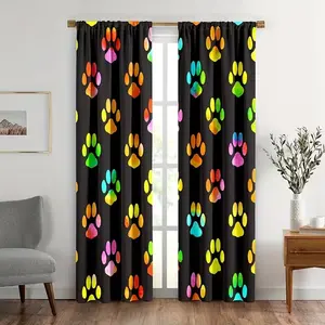 2 Piece Rainbow Footprint Print Curtains, Rod Pocket Design, Window Curtain, Half-Transparent Privacy Curtains for Bedroom Living Room Kitchen Closet Study Home Decor