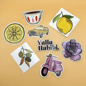 Fresh Summer Vinyl Stickers - Glossy and Holographic Stickers - Arabic Saying - Lebanese Vintage Stickers - Coffee Lemon Olives Taxi Vespa Waterproof Decoration