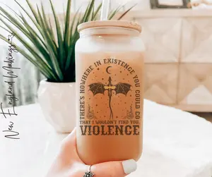 Fantasy Book Lover Glass Cup with Lid and Straw 16 oz, Fourth Iced Coffee Cup, Wing Glass Tumbler, Romantasy Stylish Mug Drinkware