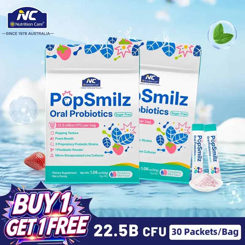 Summer Sale|Buy 1,Get 1 Free|NC PopSmilz Oral Probiotics - Sweet Comfort Fresh Breath Sugar-Free Popping Candy 22.5 Billion CFU per Bag Healthcare Supplement Lactobacillus salivarius AP-32 Edible Fun Nutrition Care Optimum Oral Health