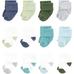 Baby Infant Boy Cotton Rich Newborn and Terry Socks, Blue Green Heel Toe, 6-12 Months