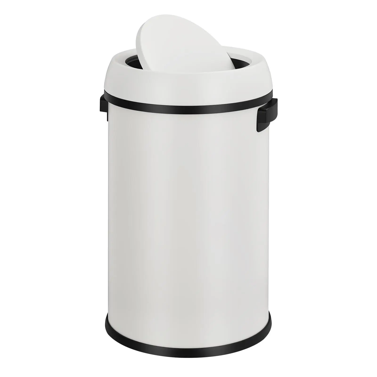 17 Gallon / 65L Stainless Steel SwingTop Trash Can, Commercial Heavy-Duty Round Garbage Bin with Quiet Swing Lid, Large Waste Container for Kitchen, Restaurant, Office, or Public Space, White