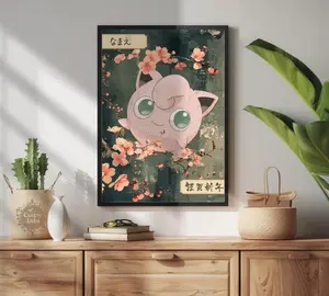 Jigglypuff Poster: Japanese Style Pokemon Inspired Anime Artwork - Printable Wall Art for Bedroom Decor, Pokemon Jigglypuff
