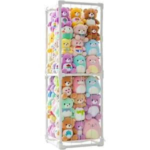 Upgraded PVC Large Stuffed Animal Storage Zoo Cage Holder Organizer Space Saving Plush Toys Zoo Holder for Kidroom Playroom White