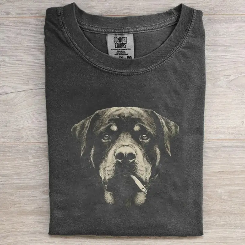 Comfort Colors Smoking Rottweiler T-shirt, Vintage 90s Funny Edgy Dog Meme Tee, Unisex Fit Design, Casual Streetwear, Gift for Dog Lovers