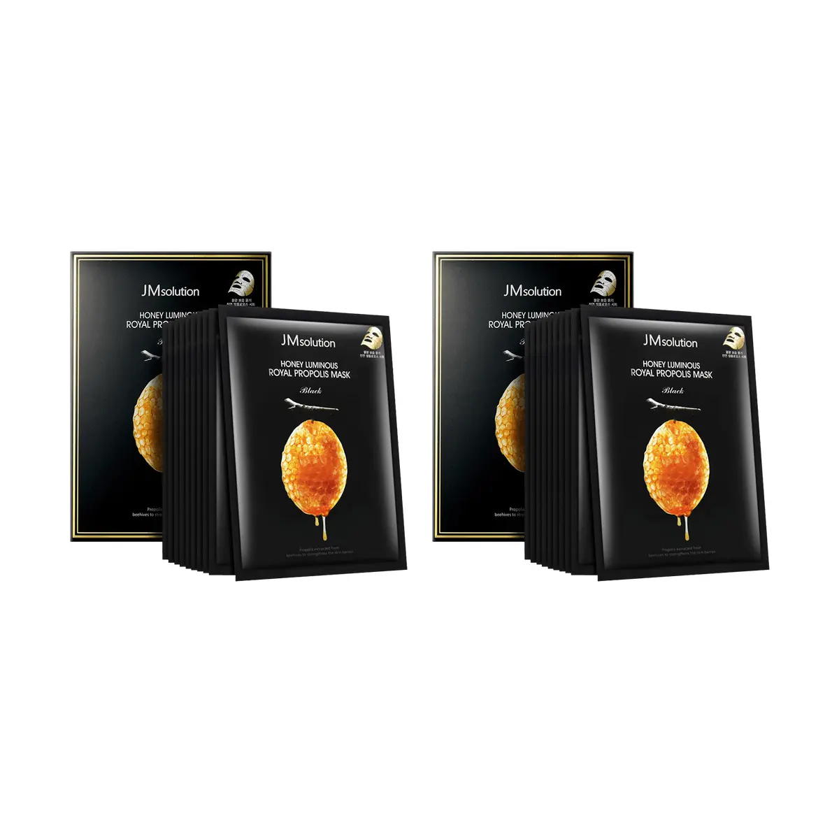 JMsolution Honey Propolis Sheet Mask - Korean Black Edition Moisturizer, 2 Boxes Value Pack (20 Sheets Total), Hydrate, Barrier Repair, 24h Moisture Face Masks for All Skin Types, Hyaluronic, Multi-Pack