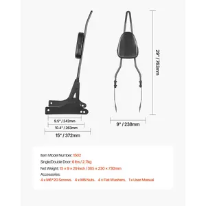 Motorcycle Backrest Sissy Bar, Compatible with Harley-Davidson Dyna Street Glide, Road Glide, and Road King, 29-Inch Height Detachable Passenger Backrest, Black