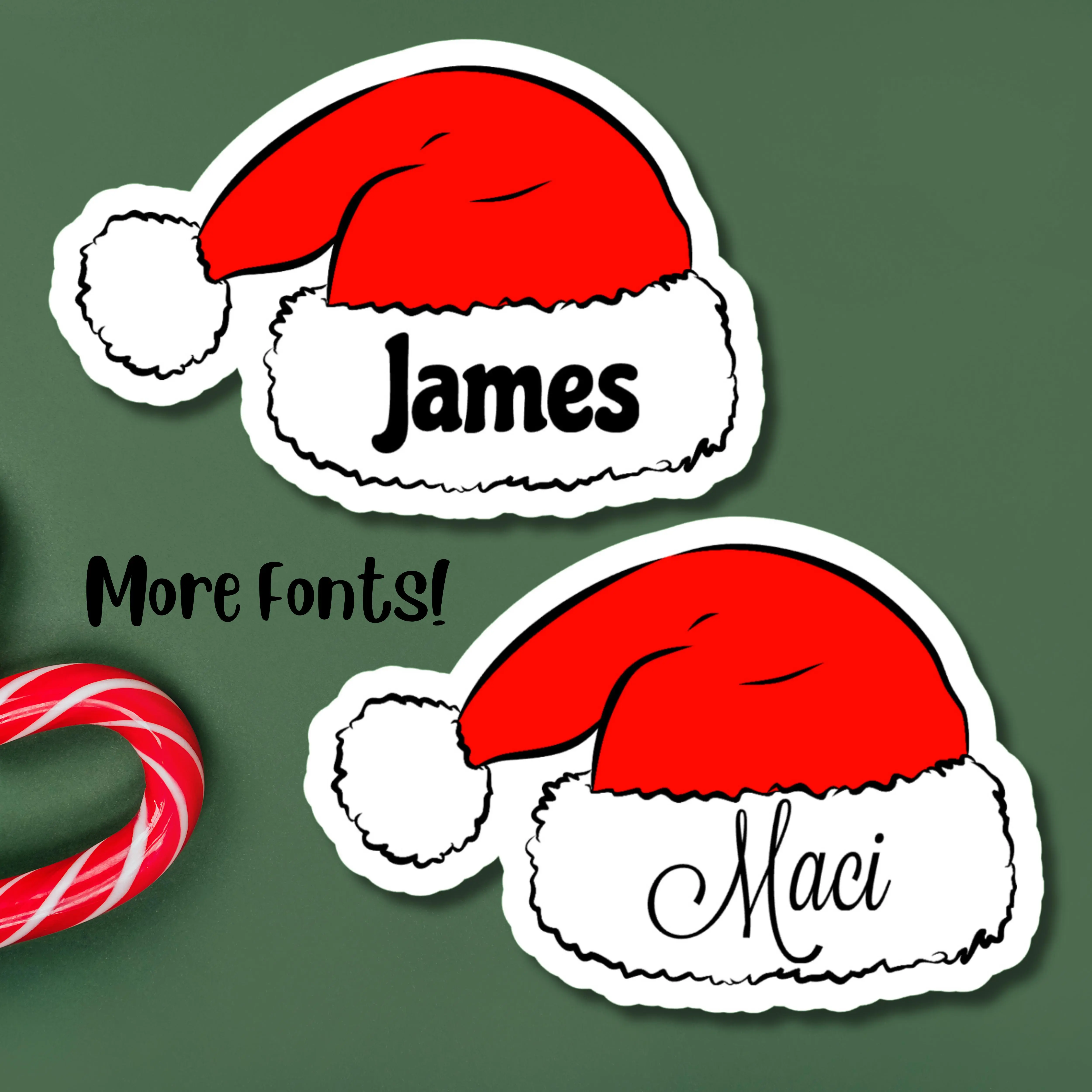 Personalized Santa Hat Sticker - Customizable Christmas Gift Label, Available in 2", 3", 4", 5", or 6" Width, Ideal for Festive Season