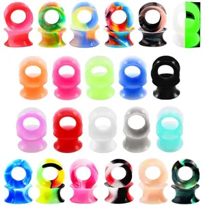 22pairs soft silicone ear gauges plugs double flared tunnels flexible piercing stretchers colorful set 2g 5 8