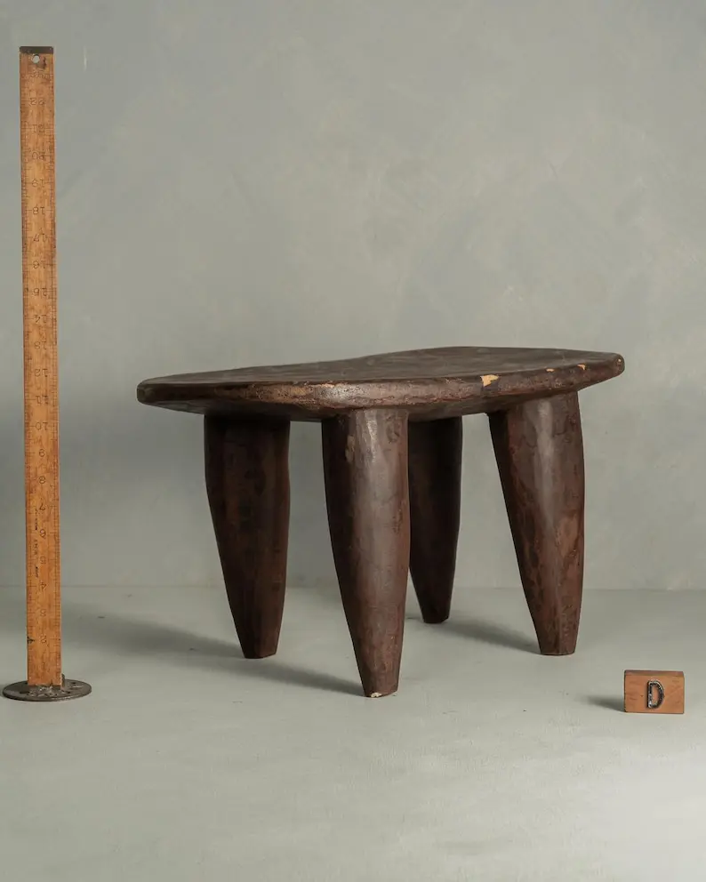 Vintage African Senufo Carved Stool – Handcrafted Tribal Ottoman {LARGE DARK}