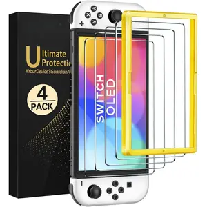 SQ-PCS011 4-Pack Tempered Glass Screen Protector Designed for Nintendo Switch OLED Model 2021&2023 with [Alignment Frame] Transparent HD Clear[Updated Version] Screen Protector for Switch OLED 7''