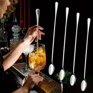 4PCS 12-Inch Long Handle Mixing Spoons, Iced Teaspoons, Ice Cream Spoon, Stainless Steel Cocktail Stirring Spoons