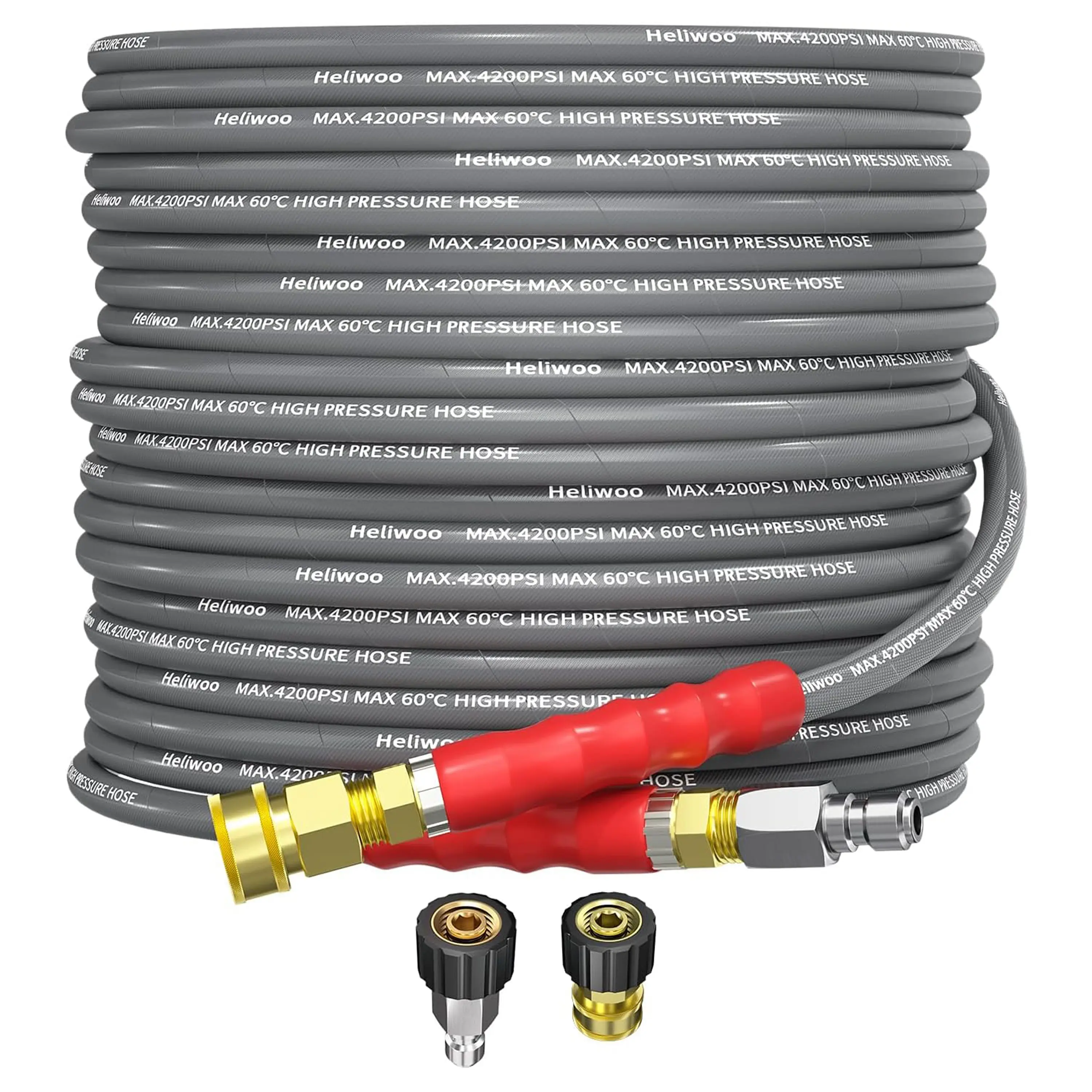 Heliwoo 1/4" Pressure Washer Hose, 3/8" Quick Connect, 4200PSI High Tensile Wire Braided Flexible Kink Free Leak Proof Heavy Duty Replacement Water Hose for Black Friday Promotions, Flexible Water Hose, Kink Free Hose