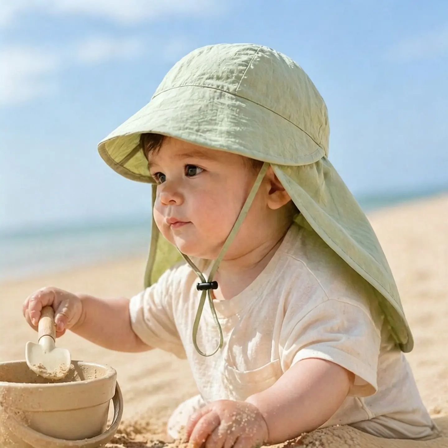 Baby Summer Lightweight Solid Sun Hat, Simple Breathable UV Protection Fisherman Cap, Adjustable Wind Cord, Ideal for 1-Year-Old Outdoor Use, Sun Hats For Toddlers, Toddler Hats, Toddler Sunhat