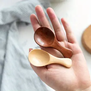 1pc Round Mouth Small Wooden Spoon Household Wooden Tableware Milk Powder Spoon Small Teaspoon Teaspoon Tea Scoop