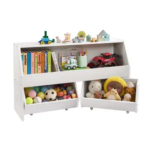 VEVOR Kids Bookshelf and Stuffed Animal Storage, Toy Storage Organizer, 2 - Tier Book Shelf with Fabric Toy Chest, Toy Storage for Kids Room, Living Room, Entryway, Nursury, Preschool, WhiteVEVOR Super Brand Day