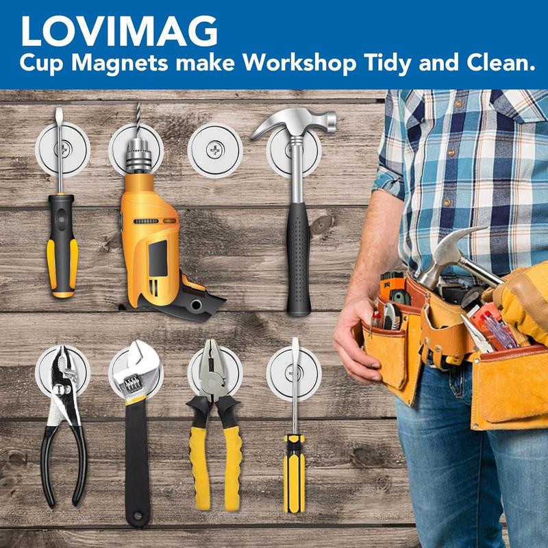 Strong Neodymium Cup Magnets, Waterproof, Rare Earth, 150lb+ Pull Force, Silver, 6 Pack with Screws for Wall Mounting, Hanging, Lifting Tools