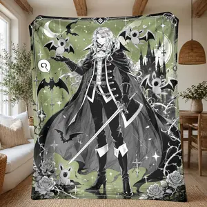 Gothic Anime Vampire Flannel Blanket    Dark Fantasy Bat And Rose Print    Ultra Soft Lightweight Cozy Fleece Throw    Perfect For Bedroom Couch Living Room Sofa Home Decor Holiday Gift