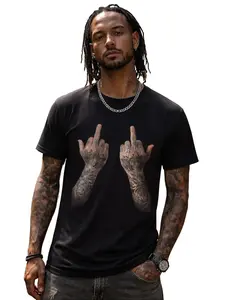 Tattooed Hands Middle Finger T-Shirt – Rebellious Punk Graphic Tee, Edgy Streetwear Shirt for Men & Women, Bold Anti-Establishment Fashion