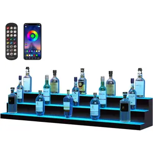 VEVOR LED Lighted Liquor Bottle Display Shelf, 3 Tiers 60 Inches, Supports USB, Illuminated Home Bar Shelf with RF Remote & App Control 7 Static Colors 1-4 H Timing, Acrylic Light Shelf