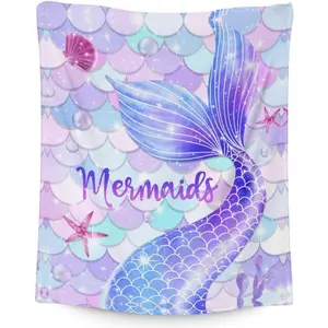 Mermaid Blanket for Girls, Kids Blankets, 50 x 40 Inches Soft Throw, Gift for Mermaids Lovers, Lightweight Soft Glitter Flannel Throws for Bed, Couch Sofa Chair