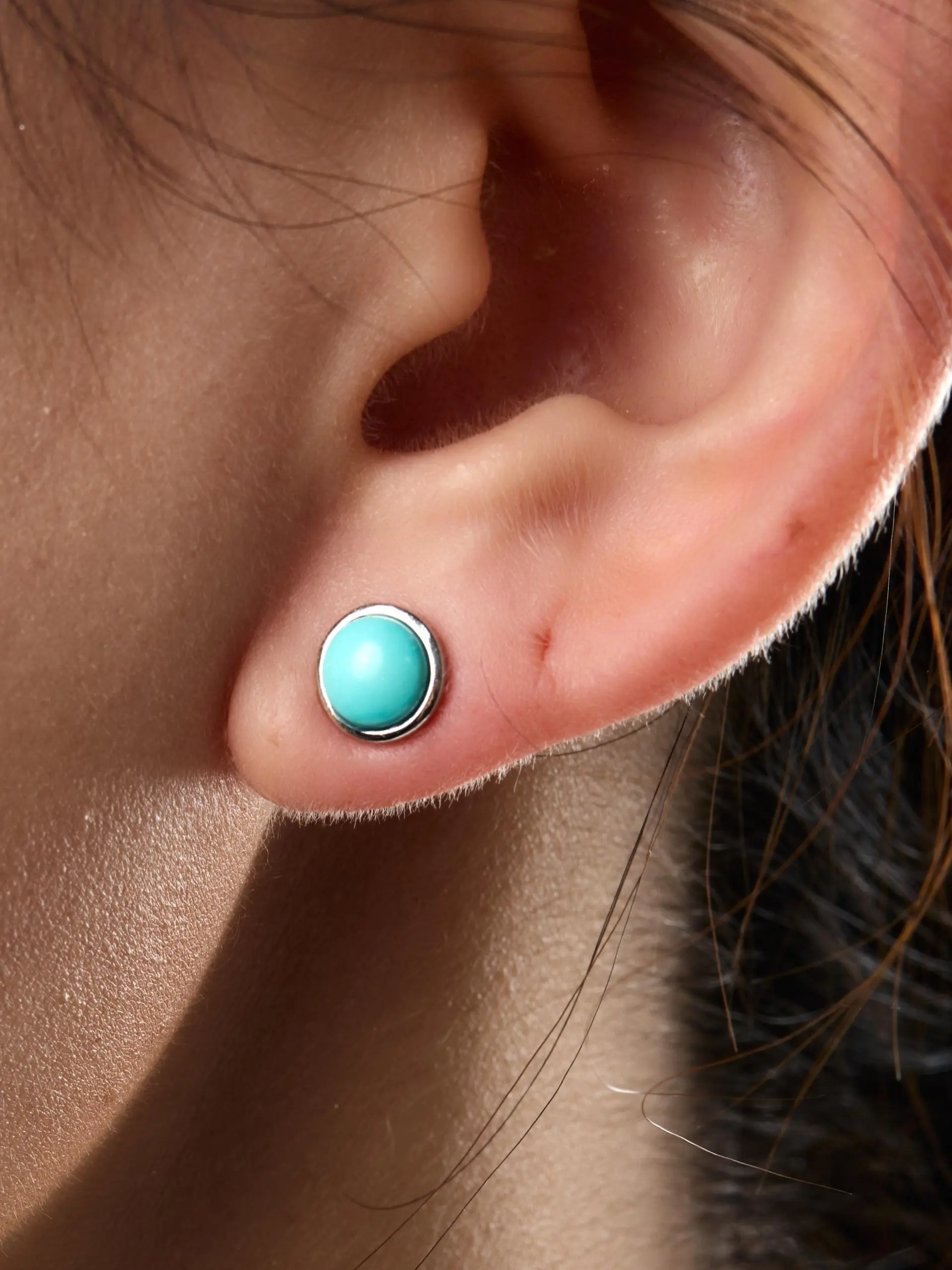 Drolma Classic Round Turquoise Earrings - Handcrafted Natural Gemstone, Tibetan Design, Elegant Jewelry
