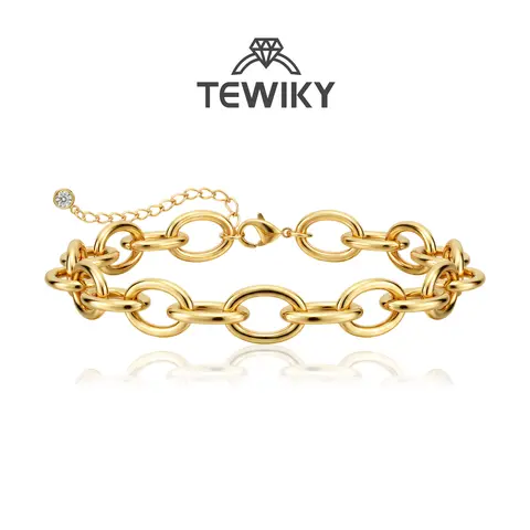 TEWIKY Gold O Link Bracelet for Women, 10mm Chunky Link Chain Bracelet, Statement Gold Bracelet, Waterproof Jewelry, Trendy Fashion Bracelet, Layering Jewelry, Gift for Women Back To School