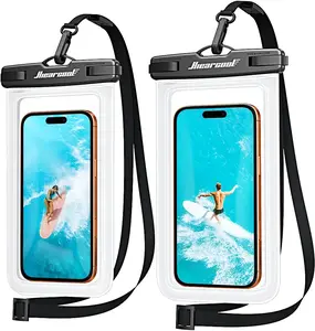 Waterproof Phone Pouch, Waterproof Phone Case with Crossbody Lanyard Compatible for iPhone 17 16 15 14 13 Pro Max Up to 8.9", Cellphone Dry Bag Travel Essentials for Beach -Clear-2Pack