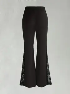 Ladies Sexy Feminine Slim Fit Fitted High Slit Bottom Pants with Lace Details, Versatile High-Waisted Design Ideal for Work & Casual Outings, Casual Fitted Trousers, Casual Chic Trousers