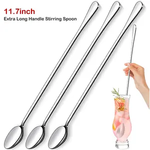 1/3 Pack 11.7 Inch Stainless Steel Cocktail Stirring Spoon, Long Handle Ice Tea Spoon, Suitable for Coffee, Iced Drinks, Mojito, Dishwasher Safe
