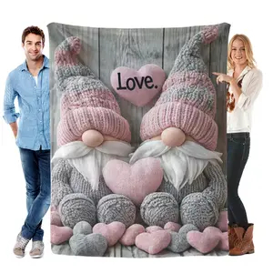 2D Gnomes with Hearts Portable Blanket - Lightweight Throw for Sofa, Bed, Travel & Camping - Soft Warm Digital Print , All-Season Cozy Blanket with Playful-Valentine's Day gifts