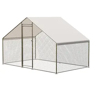 Large Galvanized Steel Chicken Coop - Heavy-Duty Modular Walk-In Poultry Enclosure with Waterproof UV-Resistant Roof, Mesh Wire, Secure Space for Chickens