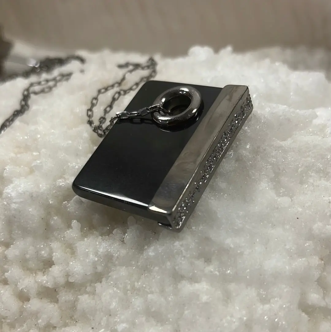 Black Obsidian Book Necklace w/ Cubic Zirconia