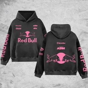 Redbull Pink KTM Racing Retro Unisex Washed Hoodie Hoodie Motor World Champion Enthusiast Apparel Streetwear Helmet Racing Team Super Motorsports Clothing Riders Motocross Off-Road Dirt Bike Fan Gear Cotton For Motor Fan