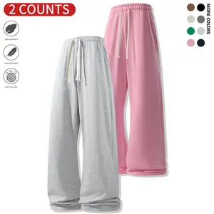 Men’s Casual Jogger Pants – Elastic Drawstring Waistband, Wide-Leg Relaxed Fit, Solid Colors with Vertical Stripes, Machine Washable All-Season Outdoor Commuting Lounge Pants, Jogging Pants, Minimalist Style, Durable Construction, Urban Wear, 2-Pack, Men’